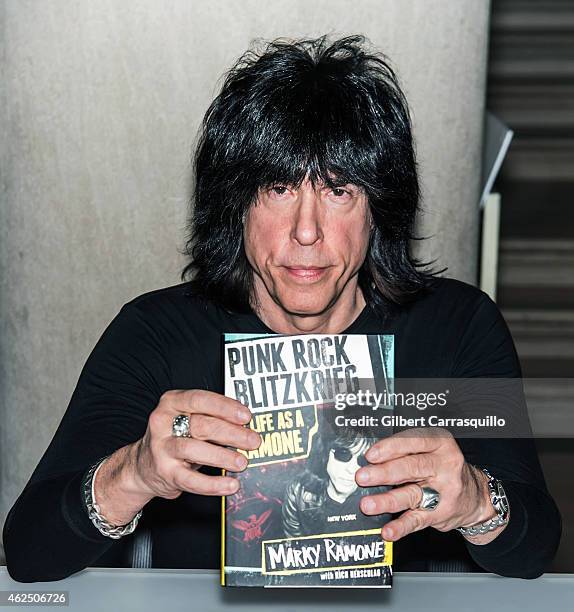 Musician Marky Ramone promotes and signs copies of his book 'Punk Rock Blitzkrieg: My Life as a Ramone' at Free Library of Philadelphia on January...