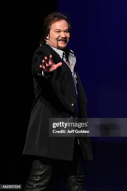 Travis Tritt greets the audience as he takes the stage to perform on his 'An Acoustic Evening With Travis Tritt' Tour at Fred Kavli Theatre on...
