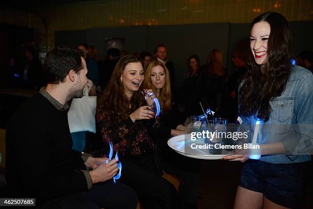 Guests seen with a hostess at the Stylight Fashion Blogger Awards after show party at Prince Charles on January 13, 2014 in Berlin, Germany.