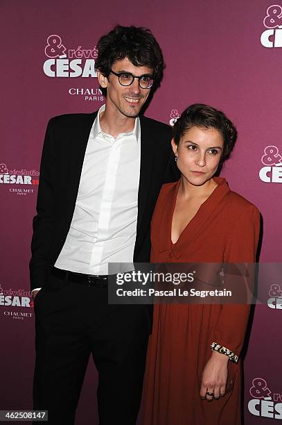 Hugo Gelin and Flore Bonaventura attend the 'Cesar - Revelations 2014' Cocktail Party and Dinner at Le Meurice on January 13, 2014 in Paris, France.