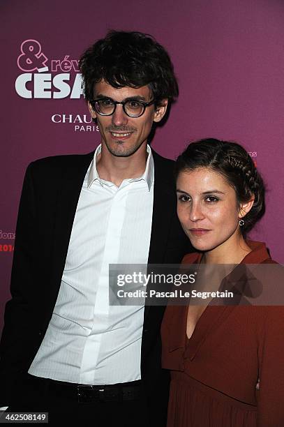 Hugo Gelin and Flore Bonaventura attend the 'Cesar - Revelations 2014' Cocktail Party and Dinner at Le Meurice on January 13, 2014 in Paris, France.