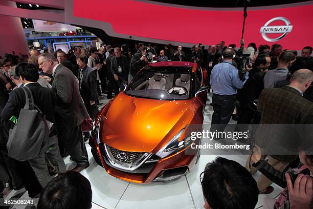 Nissan Sport Sedan concept vehicle sits on display after being unveiled during the 2014 North American International Auto Show in Detroit, Michigan,...