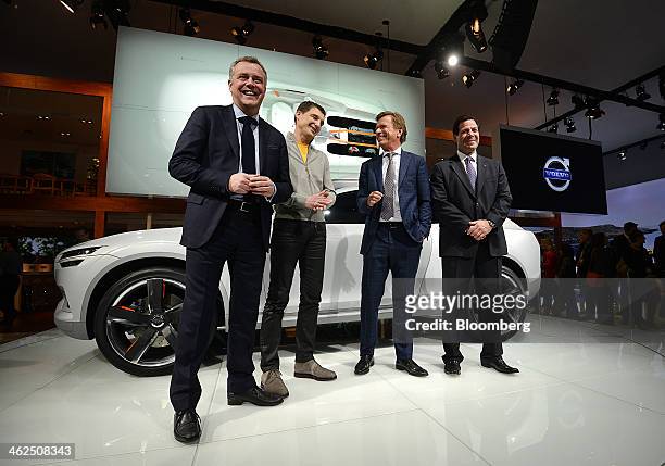 Alain Visser, senior vice president of marketing for Volvo Cars, from left, Thomas Ingenlath, vice president of design at Volvo Cars, Hakan...