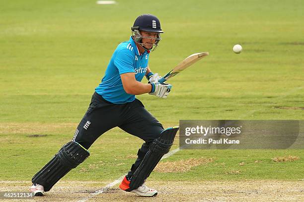 Jos Buttler of England bats during the One Day International match between England and India at WACA on January 30, 2015 in Perth, Australia.