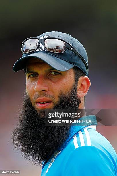 Moeen Ali of England looks on during the One Day International match between England and India at WACA on January 30, 2015 in Perth, Australia.