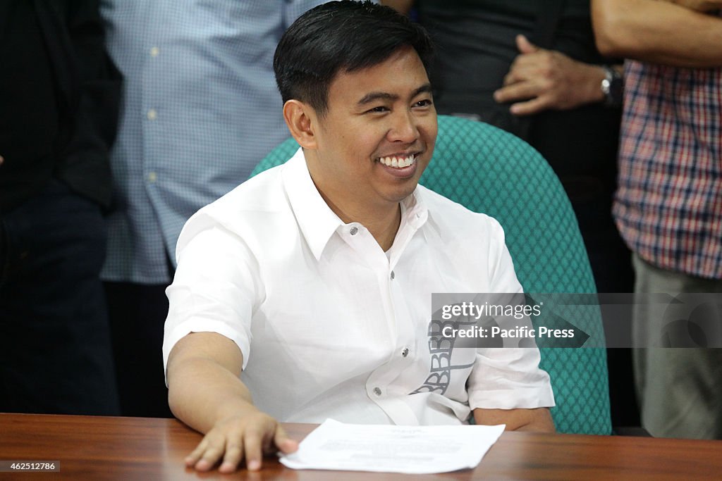 Makati Mayor Jejomar Erwin "Junjun" Binay Jr smiles during a...