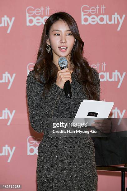 South Korean actress Kim Jung-Min attends the press conference for OnStyle "Get It Beauty" at the Westin Chosun Hotel on January 30, 2015 in Seoul,...