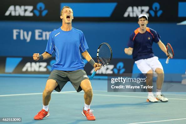 Jake Delaney Jake Delaney of Australia and Marc Polmans of Australia celebrates ...
