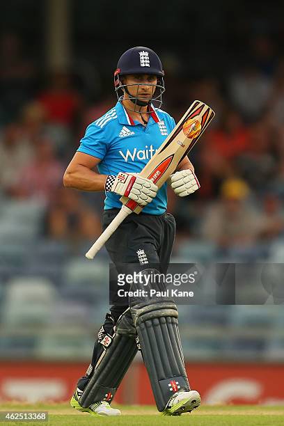 James Taylor of England looks on after scoring his half century during the One Day International match between England and India at the WACA on...