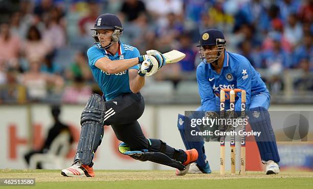 Jos Buttler of England bats during the One Day International match between England and India at WACA on January 30, 2015 in Perth, Australia.