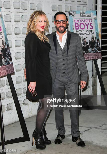 Singer AJ McLean and his Wife Rochelle Deanna Karidis attend the premiere of the "Backstreet Boys Show 'Em What You're Made Of" at the ArcLight...