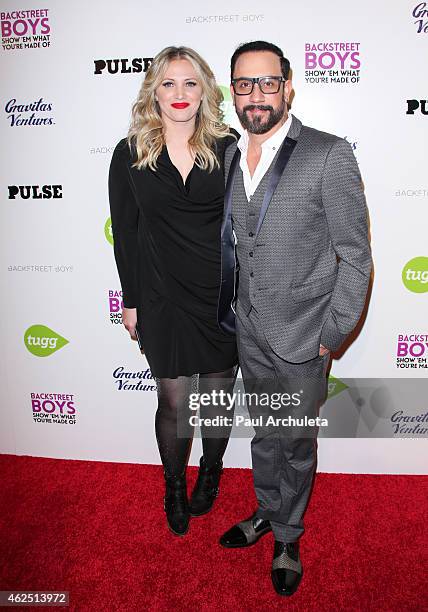 Singer AJ McLean and his Wife Rochelle Deanna Karidis attend the premiere of the "Backstreet Boys Show 'Em What You're Made Of" at the ArcLight...