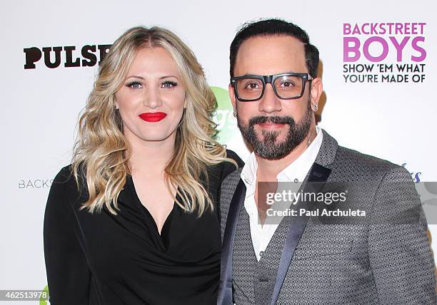 Singer AJ McLean and his Wife Rochelle Deanna Karidis attend the premiere of the "Backstreet Boys Show 'Em What You're Made Of" at the ArcLight...