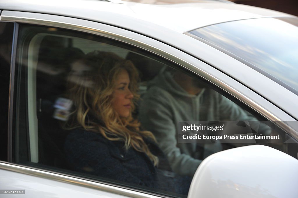 Shakira and Pique Arrive At Their Son Milan's School in Barcelona