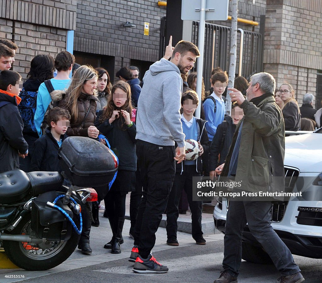 Shakira and Pique Arrive At Their Son Milan's School in Barcelona