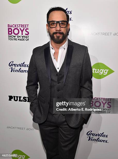 Singer A.J. McLean attends the premiere of Gravitas Ventures' "Backstreet Boys: Show 'Em What You're Made Of" at on January 29, 2015 in Hollywood,...