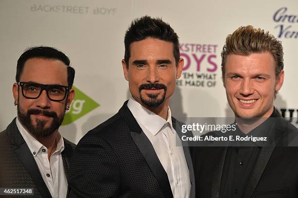 Sigers A.J. McLean, Kevin Richardson and Nick Carter attend the premiere of Gravitas Ventures' "Backstreet Boys: Show 'Em What You're Made Of" at on...