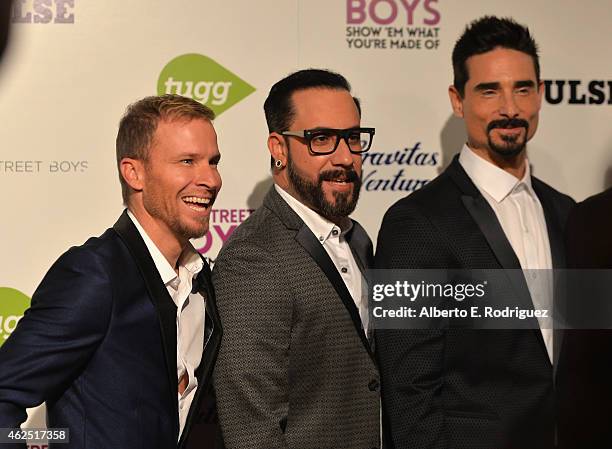 Sigers Brian Littrell, A.J. McLean and Kevin Richardson attend the premiere of Gravitas Ventures' "Backstreet Boys: Show 'Em What You're Made Of" at...