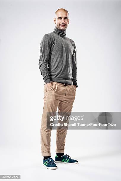 Football manager Pep Guardiola is photographed for FourFourTwo magazine on November 28, 2013 in London, England.