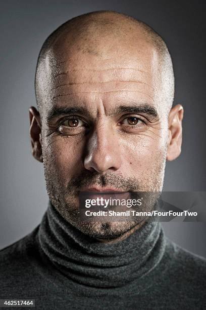 Football manager Pep Guardiola is photographed for FourFourTwo magazine on November 28, 2013 in London, England.