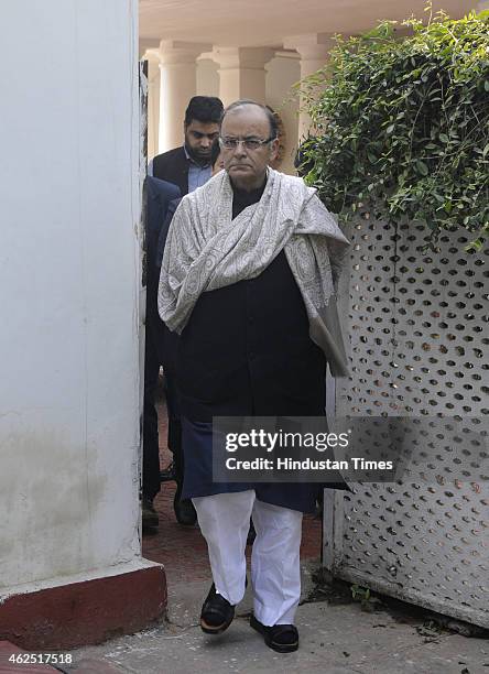 Union Finance Minister Arun Jaitley arrives to address the media persons about the allegations of Congress leader Jayanti Natrajan on Congress Vice...