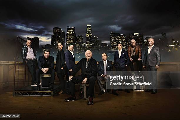 The cast of Mob City are photographed Robert Knepper, Ed Burns, Alexa Davalos, Jeremy Luke, film director Frank Darabont, Gregory Itzin, Milo...
