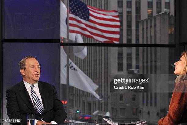 Former Treasury Secretary Larry Summers talks with Maria Bartiromo at FOX Business Network at FOX Studios on January 30, 2015 in New York City.