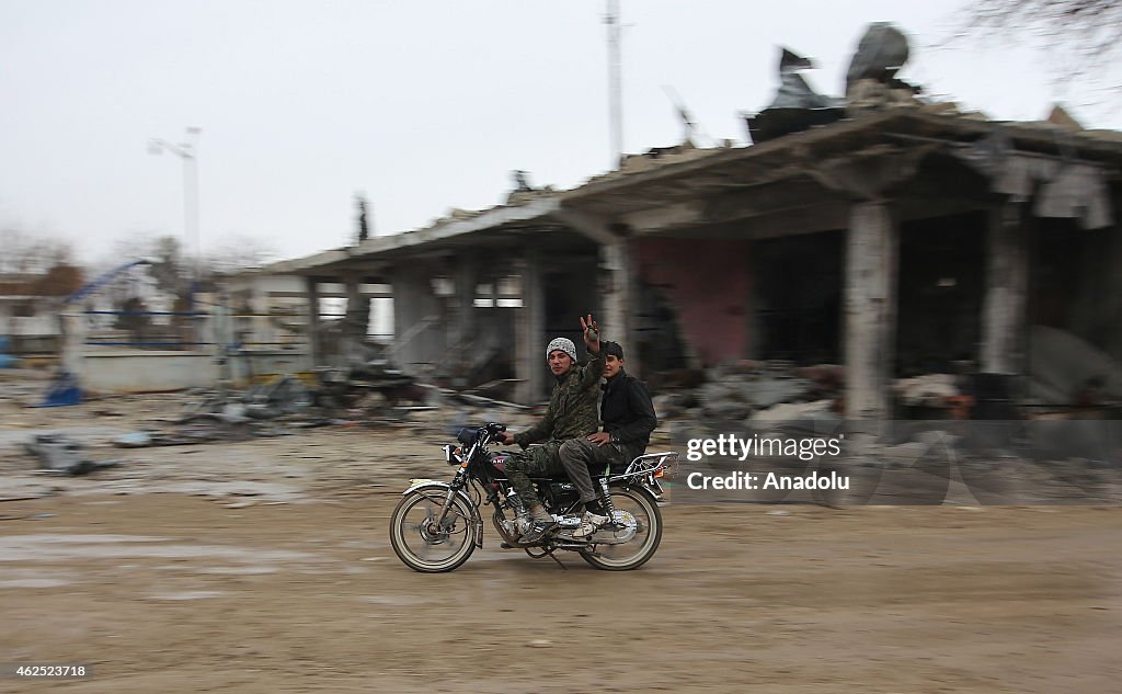 The view of damaged houses in Kobane