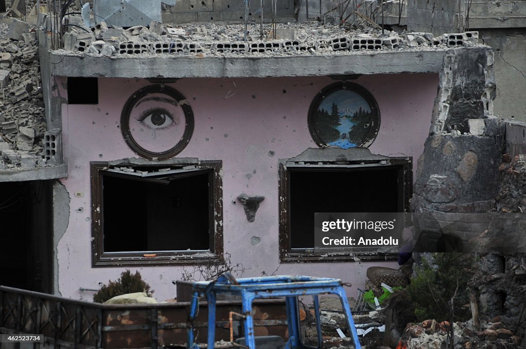 The view of damaged houses in Kobane