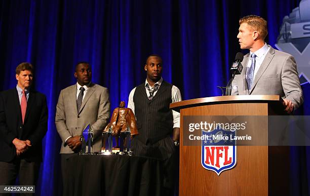 Man of the Year winner Matt Birk attends during the NFL Walter Payton Man of The Year Press Conference prior to the upcoming Super Bowl XLIX on...