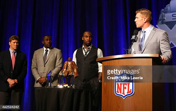 Man of the Year winner Matt Birk attends during the NFL Walter Payton Man of The Year Press Conference prior to the upcoming Super Bowl XLIX on...