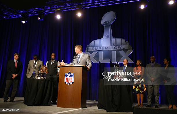 Man of the Year winner Matt Birk attends during the NFL Walter Payton Man of The Year Press Conference prior to the upcoming Super Bowl XLIX on...