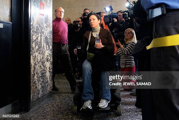 Stan Patz , the father of Etan Patz, and his wheelchair-bound daughter Shira Patz, arrive at a court in New York on January 30, 2015 for a trail of a...