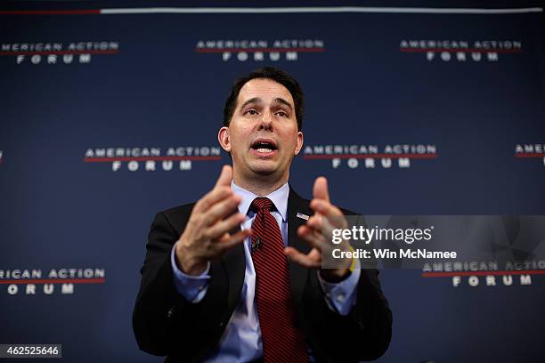 Wisconsin Governor Scott Walker speaks at the American Action Forum January 30, 2015 in Washington, DC. Earlier in the week Walker announced the...