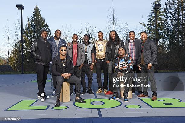 Super Bowl XLIX Preview: Casual portrait of Seattle Seahawks defensive backs Byron Maxwell, Kam Chancellor, Earl Thomas, Steven Terrell, Jeremy Lane,...