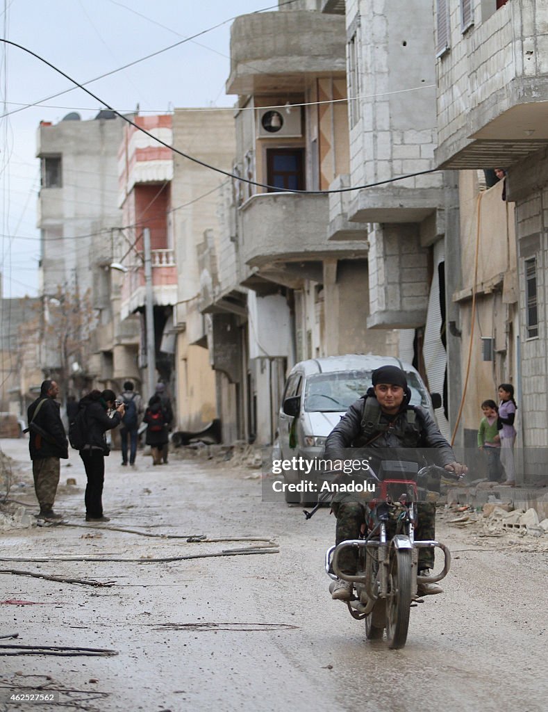 The view of damaged houses in Kobane