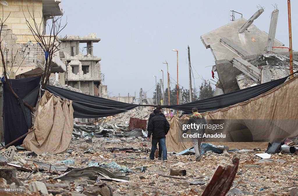 The view of damaged houses in Kobane
