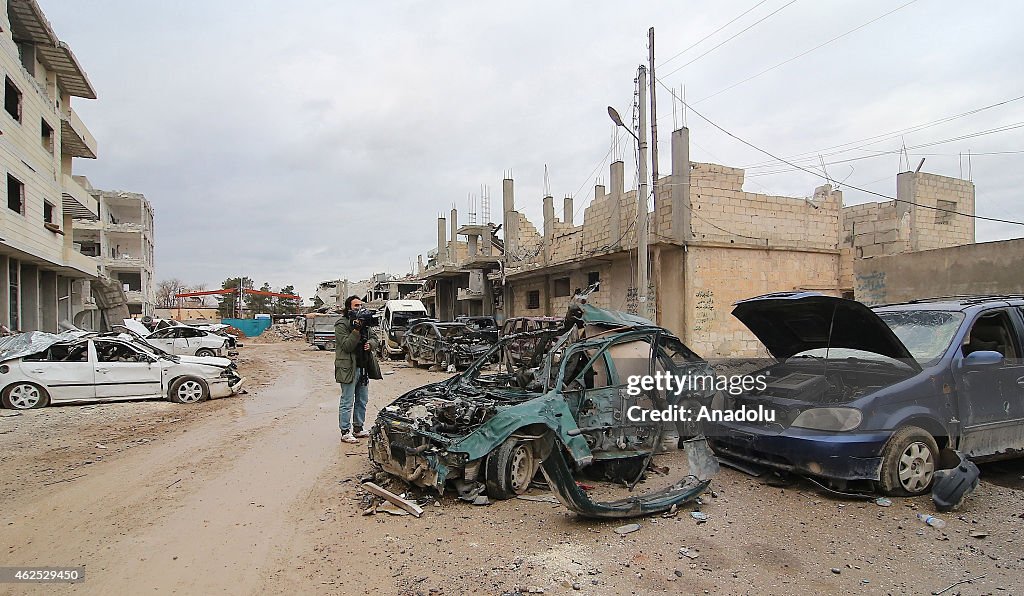 The view of damaged houses in Kobane