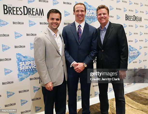 Patrick Sells, NFL Quarterback Drew Brees and Dave Lindsey attend the Super Service Challenge Press Conference where Drew Brees Announces $1 000...