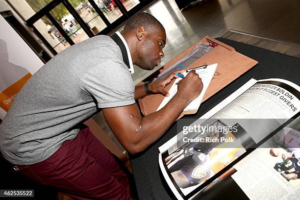 Football player Major Wright attends day one of the NY Toast Gifting Suite at Scottsdale Center for Performing Arts on January 30, 2015 in...