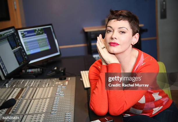 Rose McGowan at a voice over recording session for Call of Duty: Advanced Warfares "Exo Zombies" mode, part of the Havoc DLC pack on December 17,...