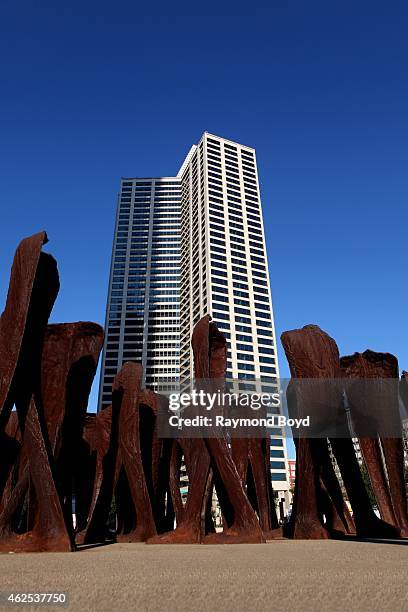 Magdalena Abakanowicz' Agora Sculptures sits in Grant Park on October 12, 2014 in Chicago, Illinois.