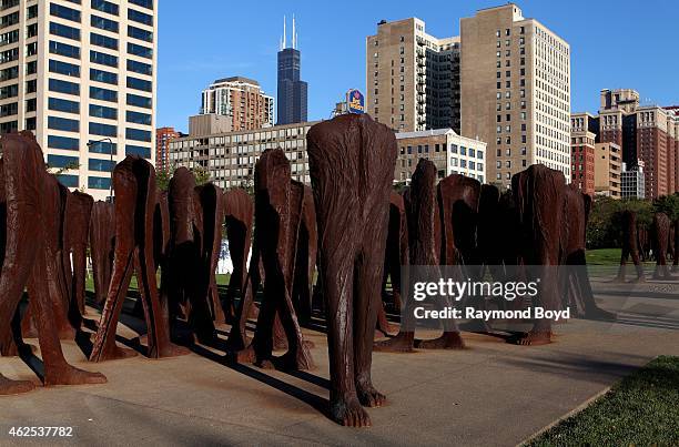 Magdalena Abakanowicz' Agora Sculptures sits in Grant Park on October 12, 2014 in Chicago, Illinois.