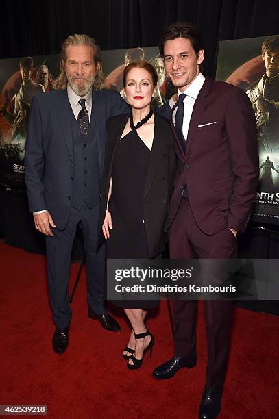 Actor Jeff Bridges, actress Julianne Moore and actor Ben Barnes attend "Seventh Son" special screening at Crosby Street Hotel on January 30, 2015 in...