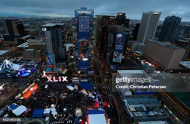 General view of downtown area festivites for Super Bowl XLIX on January 30, 2015 in Phoenix, Arizona. Super Bowl XLIX, between the Seattle Seahawks...