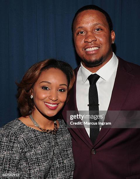 Player Rashad Johnson and Chelsea Brown attend the 16th Annual Super Bowl Gospel Celebration at ASU Gammage on January 30, 2015 in Tempe, Arizona.