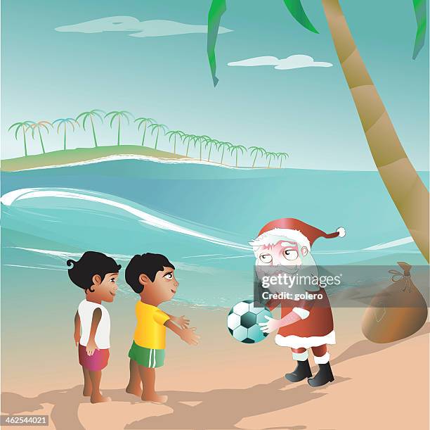 santa claus hat den fußball in brasilien - hitzefrei stock-grafiken, -clipart, -cartoons und -symbole