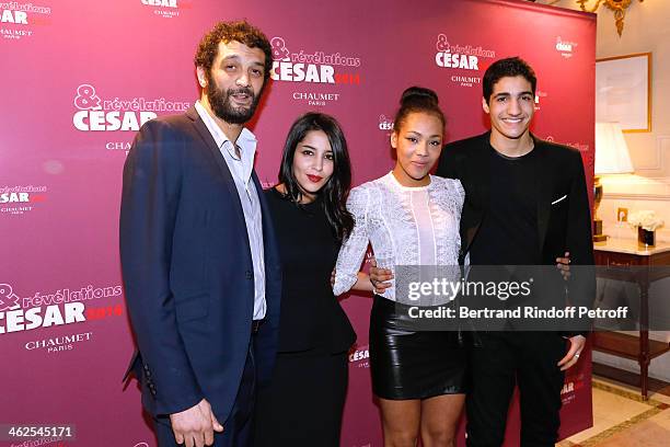 Actor Zinedine Benchenine sponsored by humorist Ramzy Bedia for the movie 'Vandal' with actress Chloe Lecerf sponsored by actress Leila Bekhti at the...