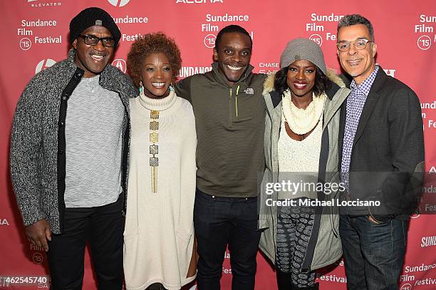 Actors Julius Tennon, Yolonda Ross, Chris Chalk, and Viola Davis, and director Charles Stone III attend the "Lila And Eve" Premiere during the 2015...