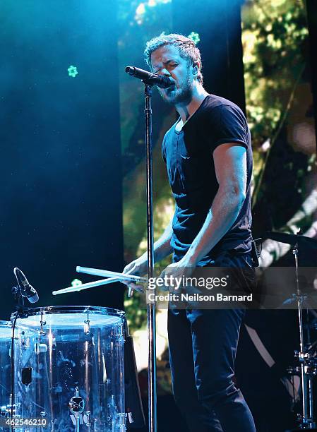 Recording artist Dan Reynolds of music group Imagine Dragons performs onstage during Day 3 of the DirecTV Super Fan Festival at Pendergast Family...